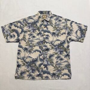 Tommy Bahama Mens Medium 100% Silk Tropical Floral Palm Tree Hawaiian Camp Shirt